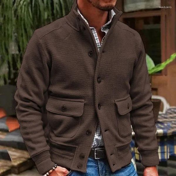 Chaquetas para hombres 2023 Otoño e invierno Chaqueta de comercio exterior Moda Stand Collar Color Sólido Casual Hombres