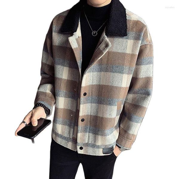 Vestes pour hommes 2023 automne et hiver Trench à carreaux col en fourrure d'agneau Tartan