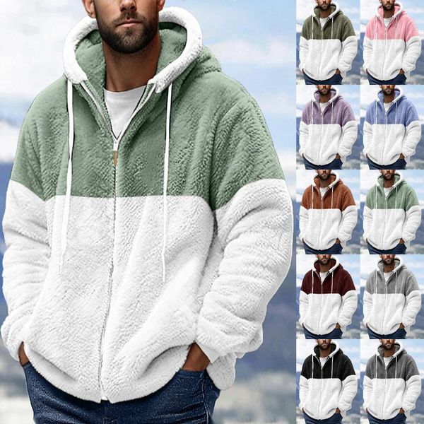 Chaquetas para hombres 2023 Otoño Invierno Casual Polar suelto para hombres Abrigos mullidos Cremallera Patchwork Chaqueta con capucha Abrigo grueso y cálido