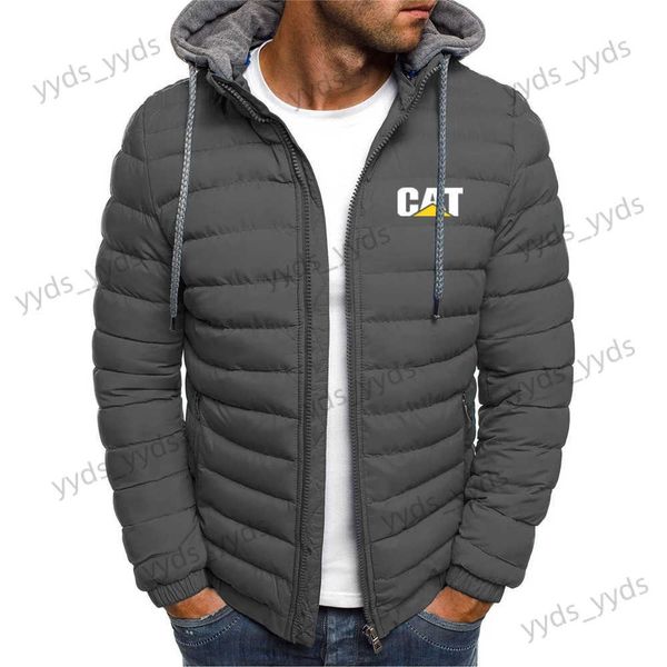 Vestes pour hommes 2023 Automne Hiver Cat Caterpillar Imprimer Couleur Solide Épaissi Loose Down Manteau Populaire Chapeau Détachable Tendance Vestes Rembourrées T240124