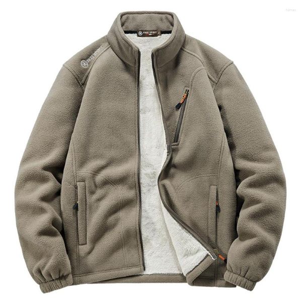 Chaquetas para hombres 2023 Otoño Invierno Fleece Hombres Al aire libre Abrigos cálidos ligeros Forrado de piel Ropa para hombre Color sólido Abrigo masculino