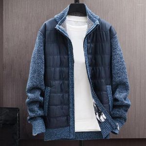 Chaquetas para hombres 2023 Otoño Invierno Chaqueta Slim Fit Stand Collar Cremallera Hombres Sólido Grueso Suéter Cálido Abrigo Patchwork