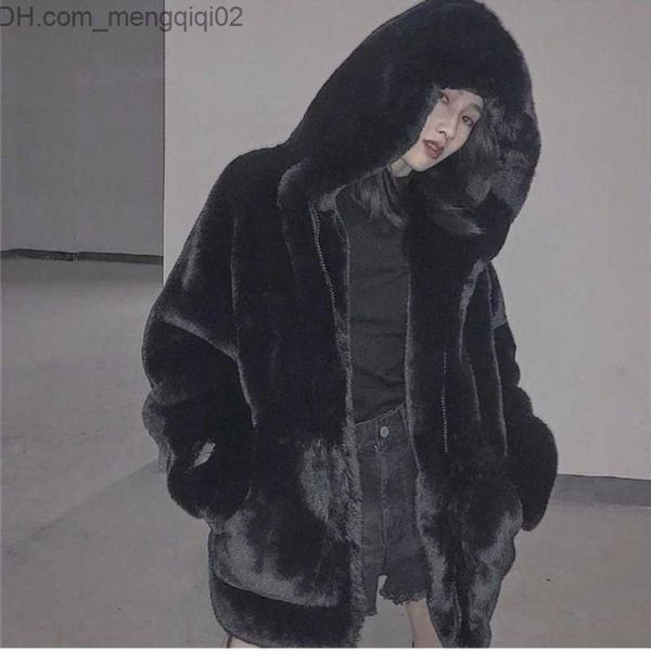 Jackets para hombres 2023 Edición coreana de otoño/invierno Corea suelto de gamuza floja y2k pareja imitación de capucha de conejo casual pelaje de piel z230816