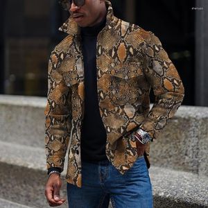 Heren Jassen 2023 Herfst Winter Man Jas Revers Single Breasted Slangenleer 3D Afdrukken Jas Streetwear Mode Kleding Losse S-3xl