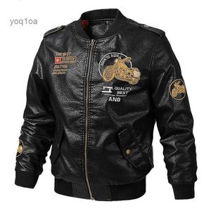 Herenjassen 2023 Herfst Winter Mannen Motormode Jas Toevallig Leer Geborduurd Retro Aviator Jas Pu Jas Warme OverjasL231123