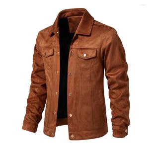 Chaquetas para hombres 2023 Otoño Invierno Gamuza Cuero Retro Cortical Chaqueta Hombres Moda Lujo Casual Turn Down Collar Abrigo