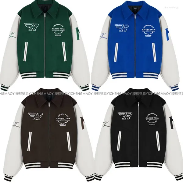 Chaquetas para hombres 2023 Otoño / Invierno Vintage Carta Bordado Racing Team Chaqueta de béisbol para hombres Mujeres Manga de cuero Abrigo con cremallera Hip Hop