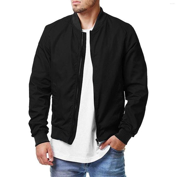 Chaquetas de hombre 2023 cárdigan con cremallera de otoño para chaqueta de manga larga de moda Color sólido suelto XXL cuello levantado abrigo Casual prendas de vestir