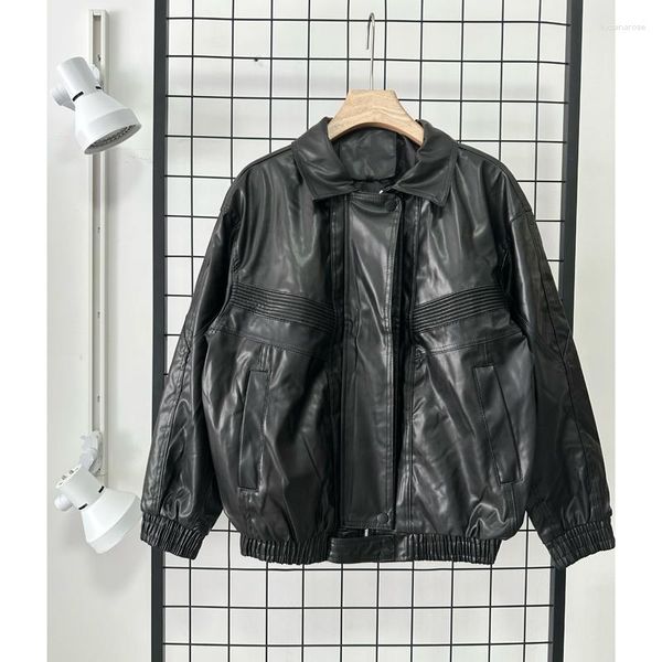 Chaquetas para hombres 2023 Hombres negros brillantes Chaqueta con cremallera PU Cuero Harajuku Invierno Mantener cálido a prueba de viento e impermeable Abrigo piloto de motocicleta