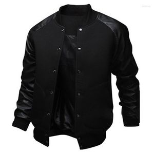 Vestes pour hommes 2023 veste de baseball décontractée Vintage London Style col montant manteau hommes Patchwork cuir manches Hiphop Streetwear vêtements masculins