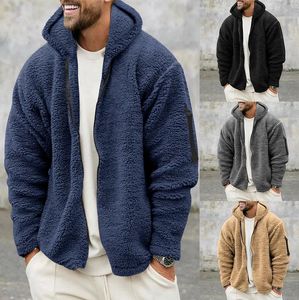 Herenjassen 2023 Casual dubbelzijdig pluche warme jas herfst winter dikke wollen jassen effen capuchon fleece hoodies losse herenkleding 231130