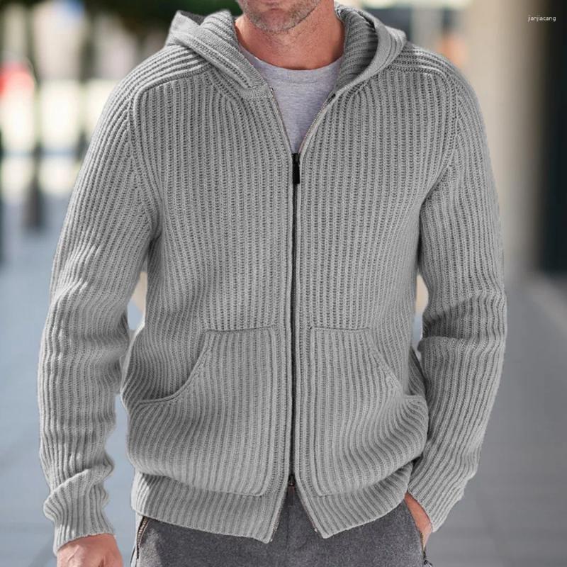 Mäns jackor 2023 Coat Outwear Sweater Cardigan Jumper Hooide Casual Men Long Sleeve Hooded Sticked Jacket Cpat Solid
