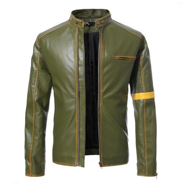 Chaquetas para hombre 2023, chaqueta de cuero para motocicleta europea y americana para hombre, abrigo Punk informal con cuello levantado para jóvenes para hombre