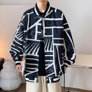 Vestes pour hommes 2023 mode hommes manteau de Baseball surdimensionné entrecroisé rayé imprimé vêtements d'extérieur tendance Hip Hop Streetwear collège