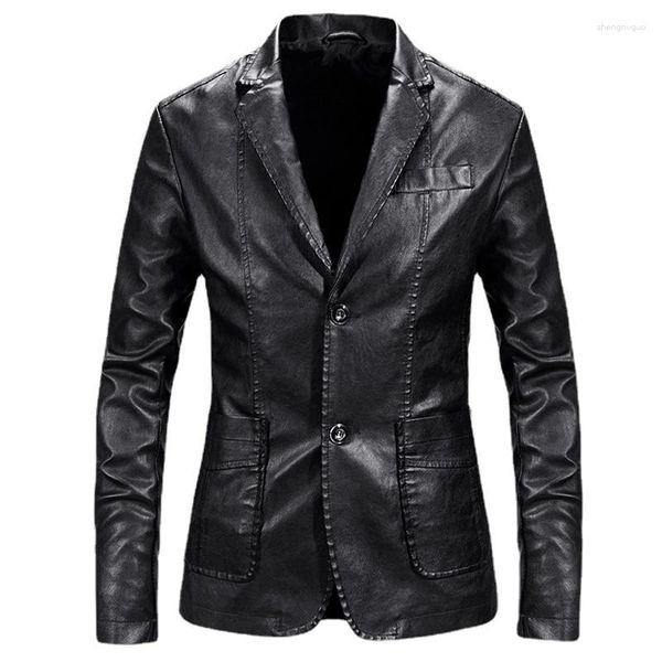 Chaquetas de hombre 2023 chaqueta de cuero Punk de moda para hombre Slim Fit Vintage PU abrigos de motocicleta para hombre Jaqueta traje CoatS-5XL