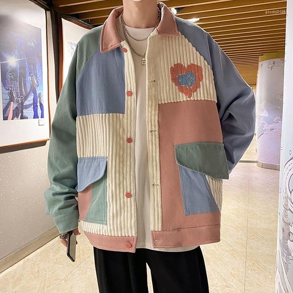 Vestes pour hommes 2023 Harajuku manteau printemps et automne marque de mode Hip Hop couleur correspondant vêtements de travail veste en velours côtelé Ins tendance haut ample