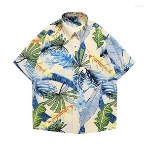 Vestes masculines 2023 Hawaiian Mens Beach Shirt Short Sheeve Oversized Printing Coconut Tree Mate