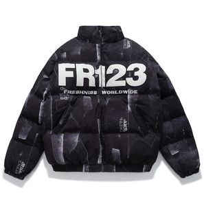 Vestes pour hommes 2023 Hip Hop Streetwear Veste Manteau Hommes Femmes Surdimensionné Pleine Impression Puffer Épais Hiver Outwear Rembourré Parka Vers Le Bas Vintage