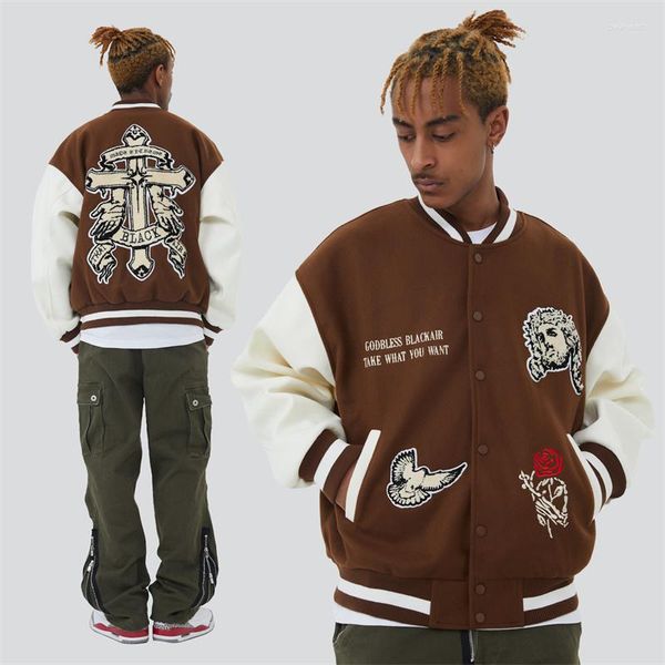 Vestes pour hommes 2023 Hip Hop Streetwear Vintage Baseball Veste Rose Croix Pigeon Broderie Varsity Harajuku Gothique Surdimensionné Manteau