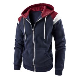 Herenjassen 2023 Hoodie Contrast Kleur Mode Trui Jas Casual Lange Mouwen Rits Top Heren Kleding Capuchon 230901