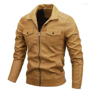 Vestes pour hommes 2023 hommes mode printemps coupe-vent en cuir mince automne extérieur confortable couleur unie moto veste manteaux