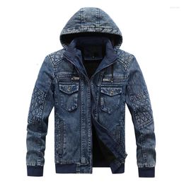 Vestes masculines 2023 Hommes en toison à capuche denim jakets automne manteaux d'hiver en jean modes de mode décontracté xl-4xl