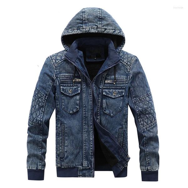 Chaquetas para hombres 2023 Hombres con capucha Fleece Denim Jakets Otoño Invierno Abrigos Jean Moda Outwear Casual XL-4XL