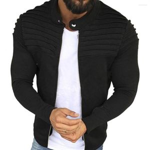 Vestes pour hommes 2023 hommes veste de sport décontracté couleur unie cardigan froissé à la mode fermeture éclair col entonnoir doux pardessus