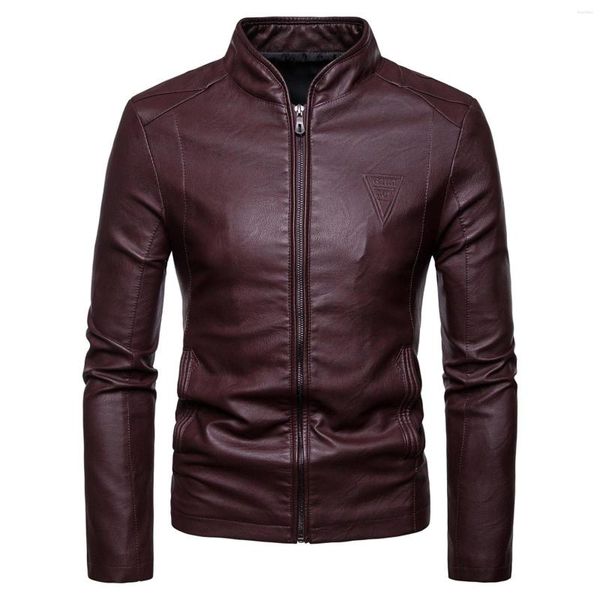 Chaquetas para hombres 2023 moda para hombre chaqueta de cuero de manga larga fit delgada collar pu-macho anti-viento de motocicleta con cremallera