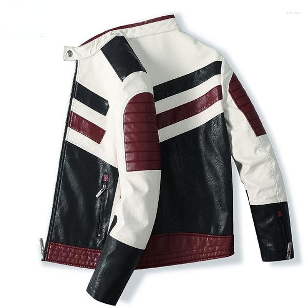 Herrenjacken 2023 Herren PU Kapuzenmäntel Motorrad Biker Kunstlederjacke Herren Klassische Patchwork Winterkleidung Eur Größe