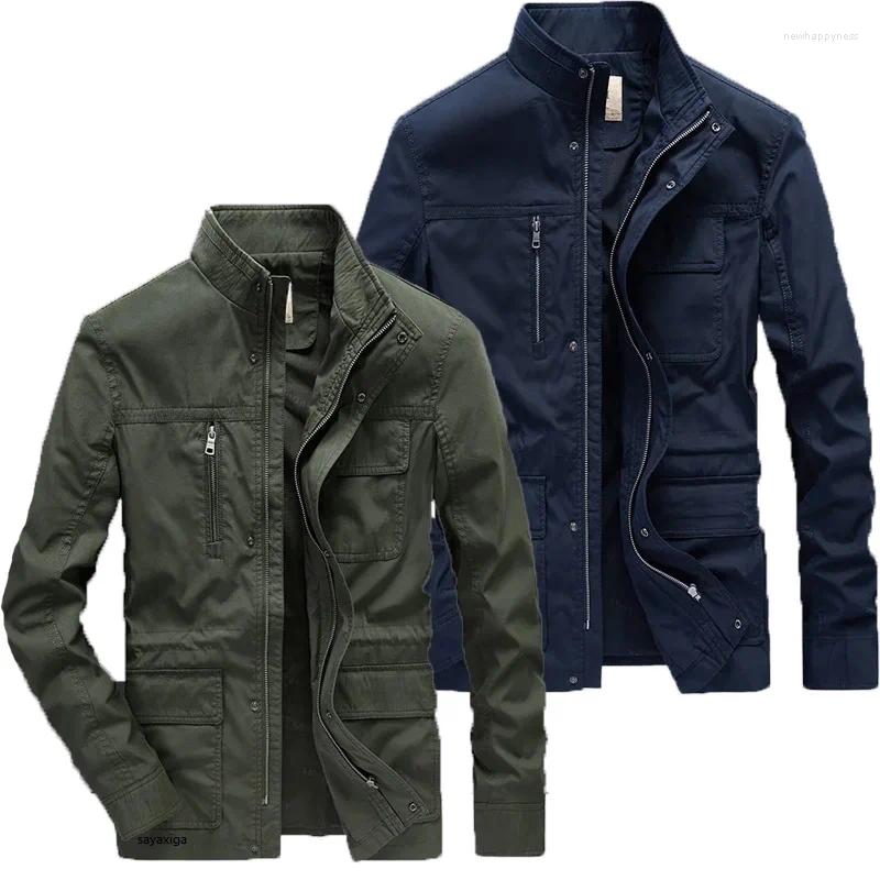 Men's Jackets 2023 Military Bomber Jacket Casual Cotton Workwear Stand Collar High-Quality Design Multi Pocket Tactical Jacket5XL