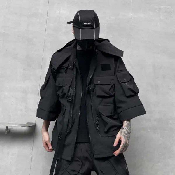 Vestes pour hommes 2023 Ruban multi-poches fonctionnel Techwear Veste à capuche tactique Hommes Street Hip Hop Cargo Coupe-vent