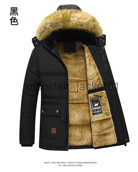 Vestes pour hommes 2023 Nouveaux hommes hiver Parka polaire doublé épais chaud à capuche col de fourrure manteau mâle taille 5XL veste en peluche automne travail outwear noir J231010