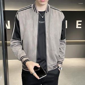 Vestes pour hommes 2023- Social Guy Fashion Brand Beau coréen Casual Trend Block Contraste Daim Baseball Col Veste tout-match