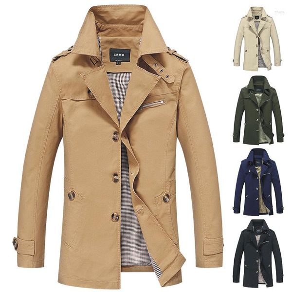 Chaquetas para hombre 2023 primavera y otoño medio largo rompevientos Color sólido herramientas abrigo estilo británico chaqueta Casual de gran tamaño