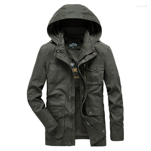 Chaquetas para hombres 2023 Primavera Otoño Europa Estilo militar casual Alta calidad Algodón Caqui Ejército Chaqueta con capucha Abrigo Hombre Abrigos negros