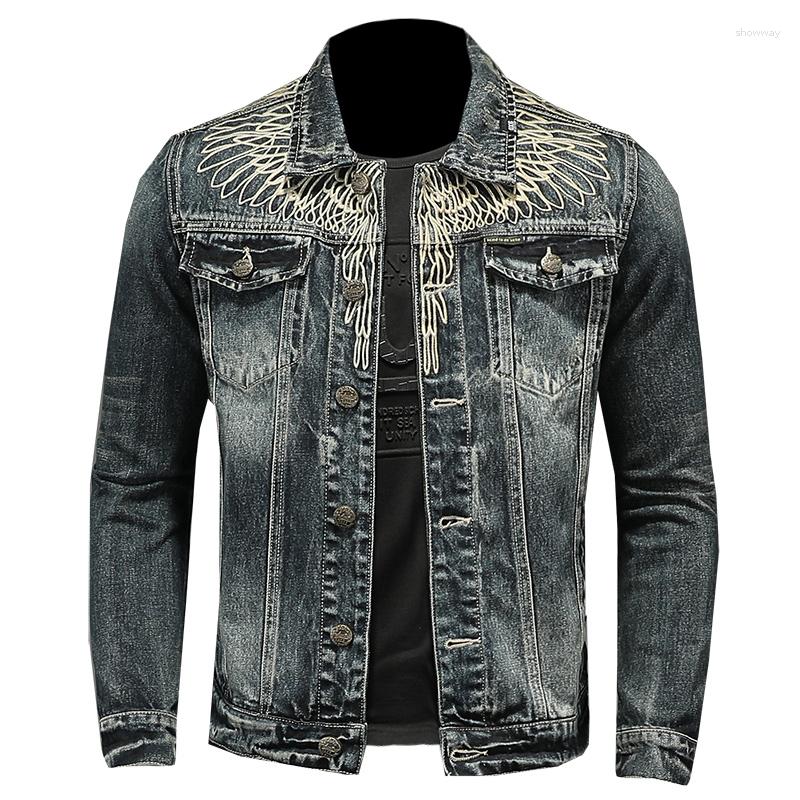 Jaquetas masculinas 2023 primavera/outono de alta qualidade bordado denim streetwear jean jaqueta cowboy casaco moda masculina roupas M-4XL
