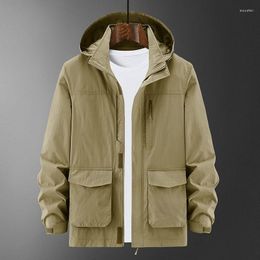 Jaquetas masculinas 2023 primavera outono jaqueta workwear solta multibolsos ao ar livre casual masculino impermeável à prova de vento blusão q669