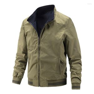 Vestes pour hommes 2023 printemps automne hommes Double Face veste décontracté couleur unie Slim Fit mode col montant armée vert