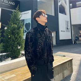 Men's Jackets 2023 Spring Style Coreano Sequinas negras Personalizadas Jackets Hombres Men Casual Loose Short Sección Sequin Jacket MXL 230812