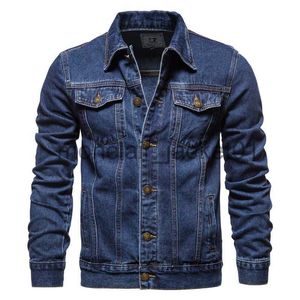 Herenjassen 2023 Lente Heren Effen Revers Denim Jassen Mode Motorfiets Jeans Jassen Hommes Slim Fit Katoen Casual Zwart Blauw jassen J230920