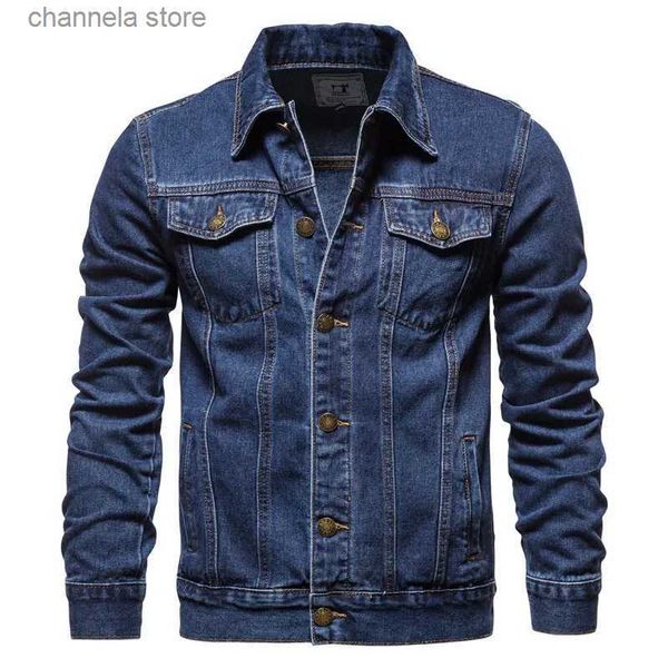 Chaquetas para hombres 2023 Primavera Hombres Sólido Solapa Chaquetas de mezclilla Moda Motocicleta Jeans Chaquetas Hommes Slim Fit Algodón Casual Negro Azul Abrigos T240227