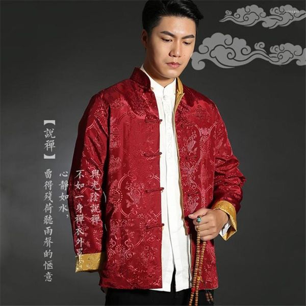 Chaquetas para hombres 2023 Primavera para hombre Estilo de China Impresión Tang Traje Rana Botón Chaqueta Oriental Tai Chi Asiático Chino Top Coat