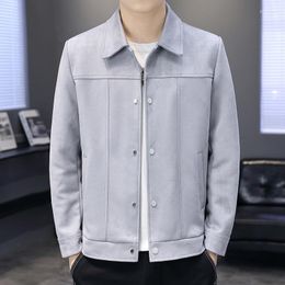 Herenjacks 2023 Spring suede voor mannen Solid color Business Casual Outswear Koreaanse mode Slim Social Streetwear Coats Clothing