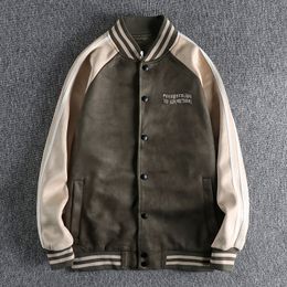 Vestes pour hommes 2023 daim tissu Baseball veste tendance couleur contraste jeunesse décontracté Cardigan manteau haut vêtements d'extérieur 1207 230202