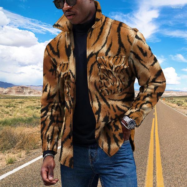 Chaquetas para hombre 2023 tendencia primavera otoño e invierno moda ocio leopardo 3D estampado Digital Polo botón chaqueta