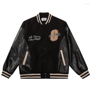 Heren Jackets 2023 Varsity Baseball Jacket Vintage Borduurbrief Patchwork Hip Hop Bomber Men College Oversized Streetwear Black