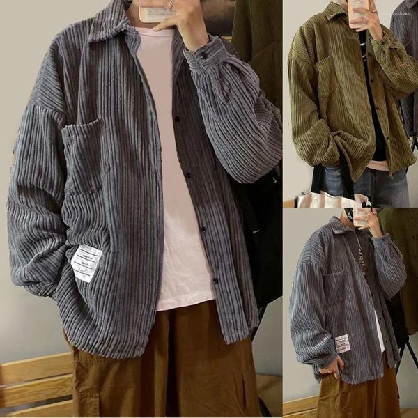 Chaquetas para hombres 2023 Blusas de pana vintage Mujeres 90s de gran tamaño Estilo japonés Casual Otoño Camisas de manga larga Cardigan Harajuku Moda