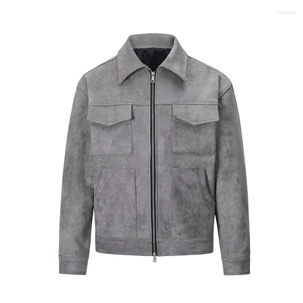 Chaquetas de hombre 2023 Vintage High Street Suede Material Crock Jacket con cremallera solapa Casual Short para hombres