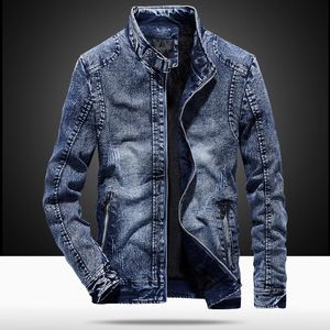 Herenjacks 2023 Vintage Mens Denim Jacket Zwart Blue Zipper Pocket Jeans Coats overjas mannen Hoogwaardige Standcollar Bomber Coat